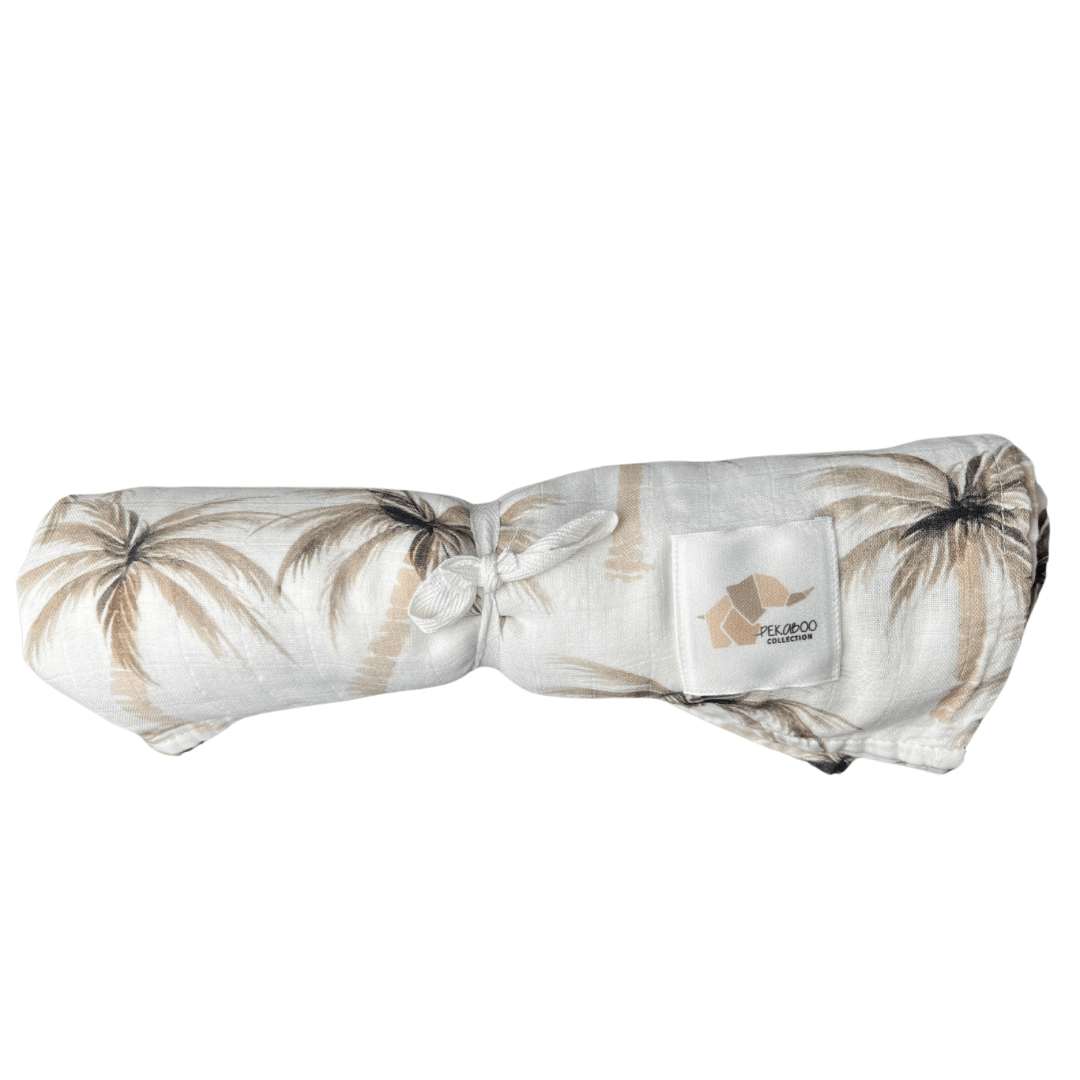 Couverture mousseline de bambou - Palmier beige