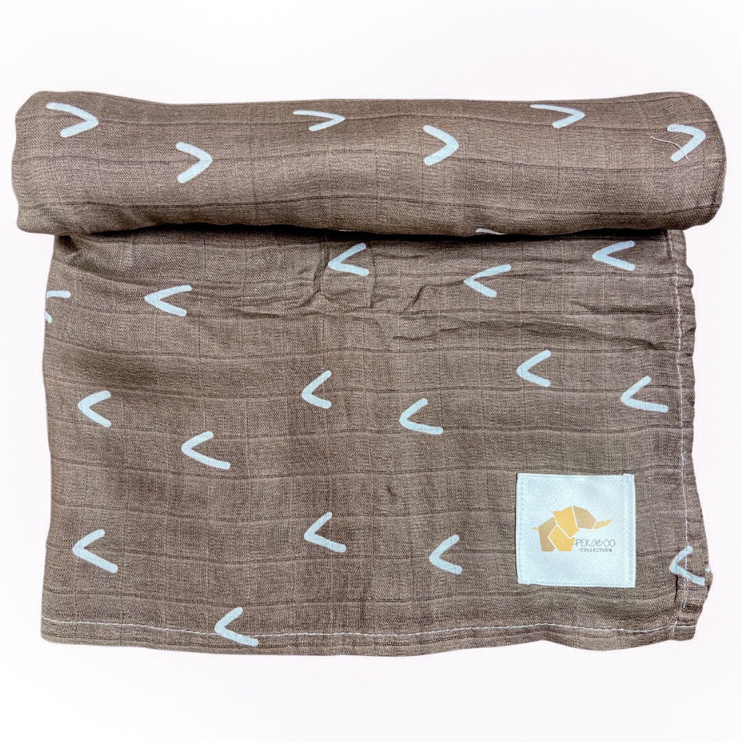Couverture mousseline de coton - Motifs brun et blanc