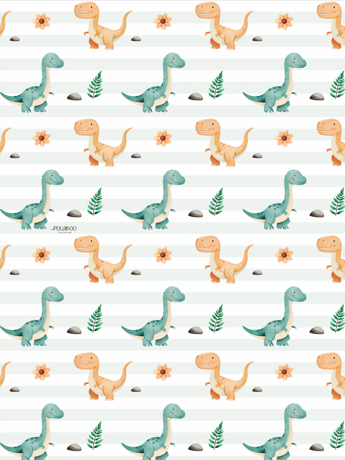 Couverture minky - Dinos sarcelle et beige ligné
