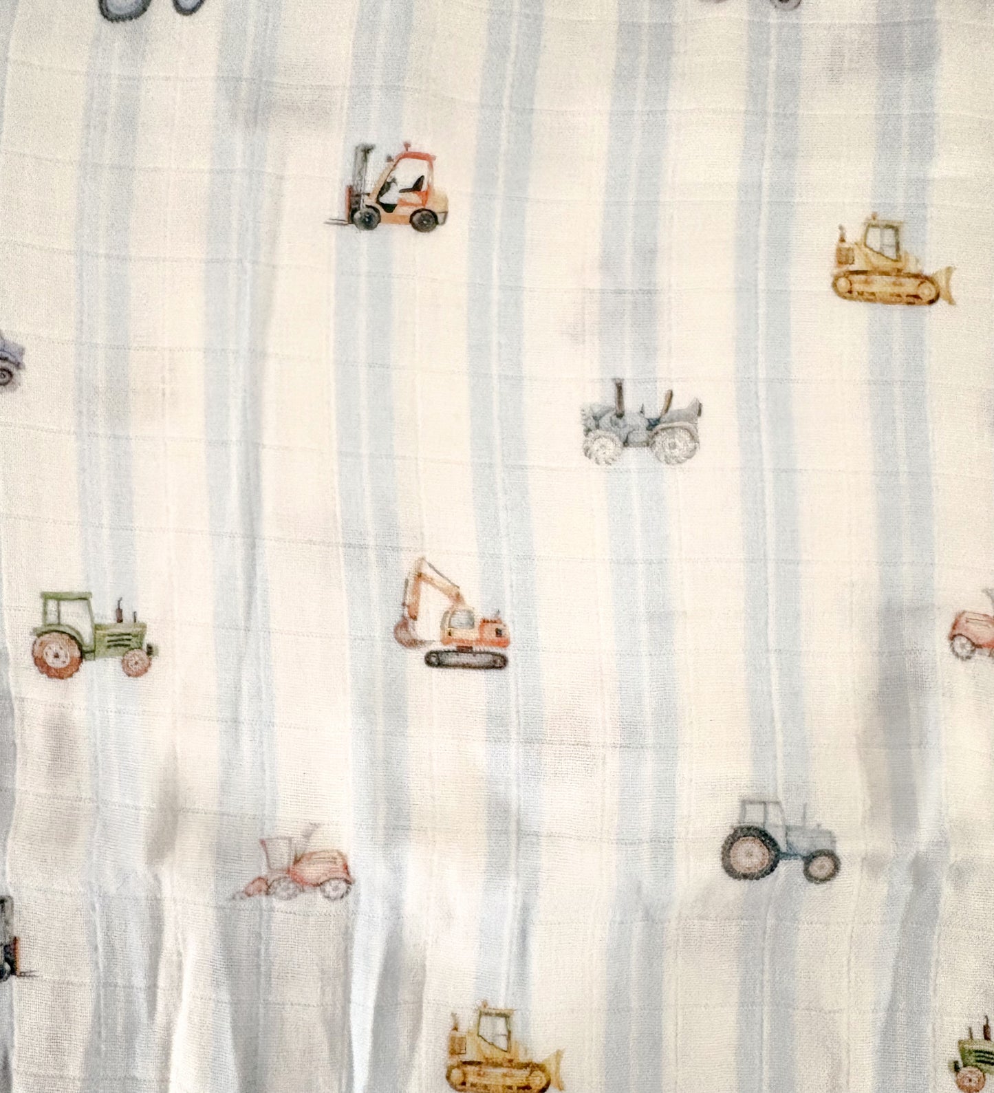 Couverture mousseline de bambou - Tracteur pelle lift bleus