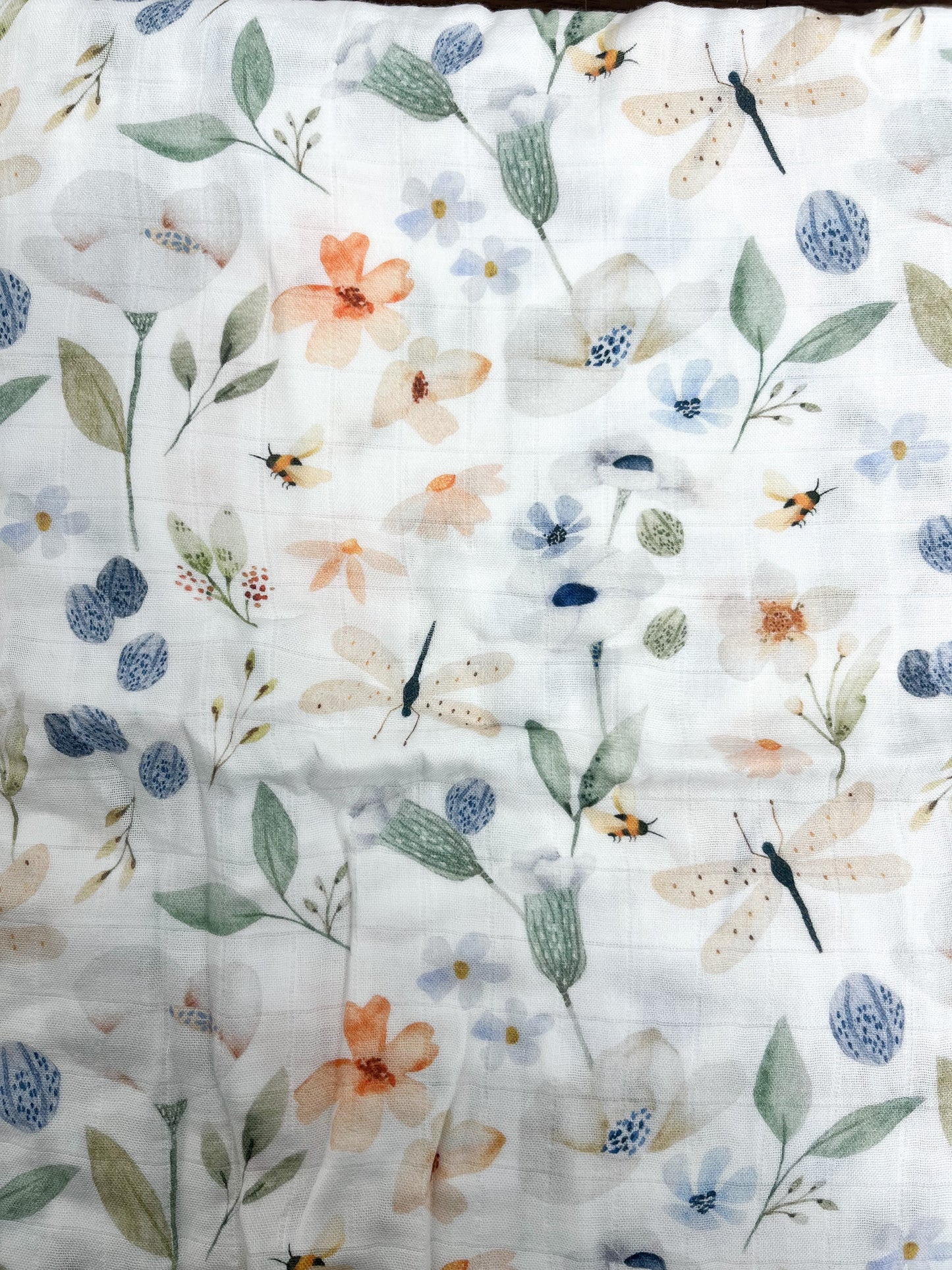 Couverture mousseline de bambou - Abeille et libellule du printemps