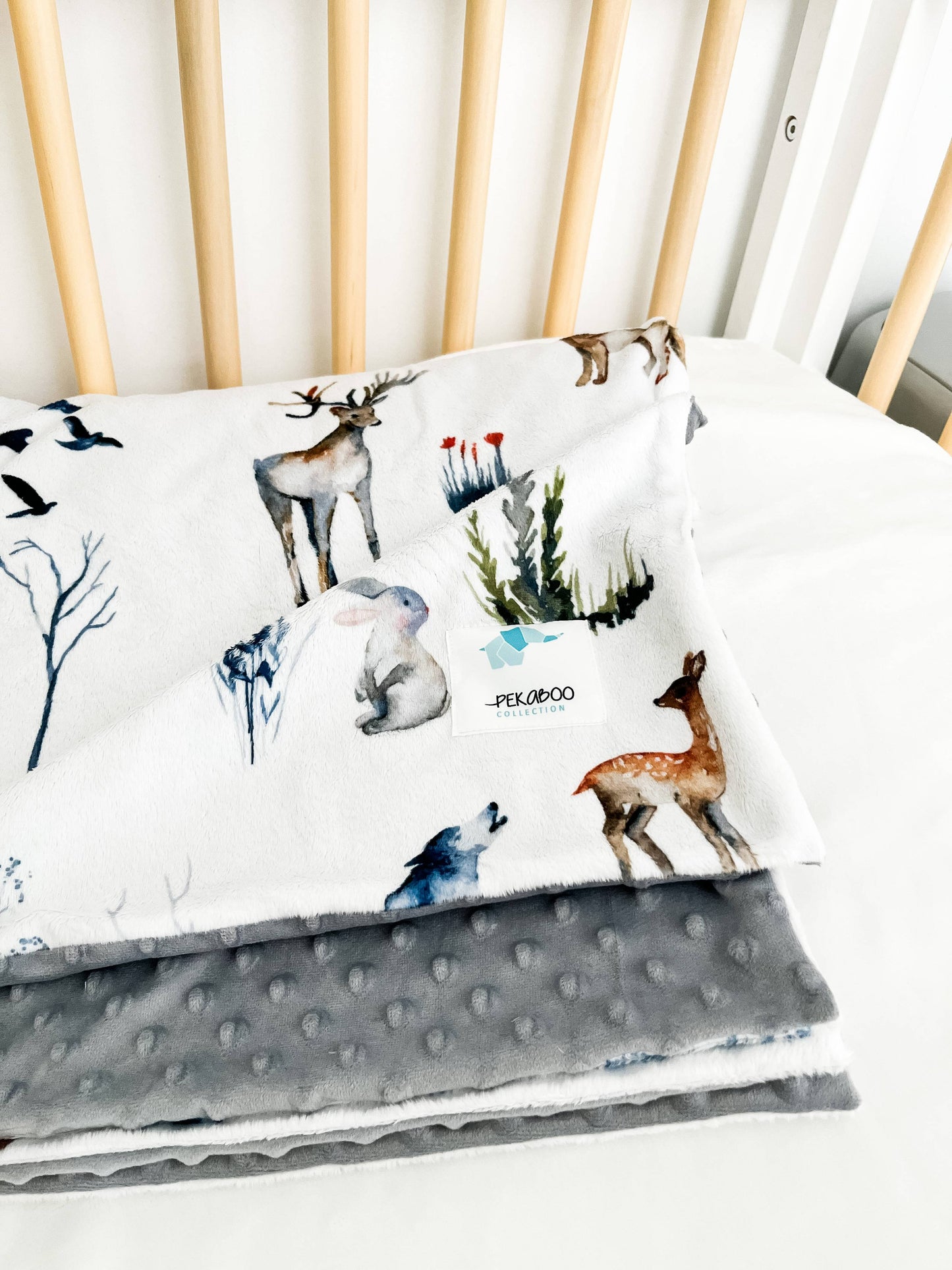 Couverture minky - Nature et animaux bleutée