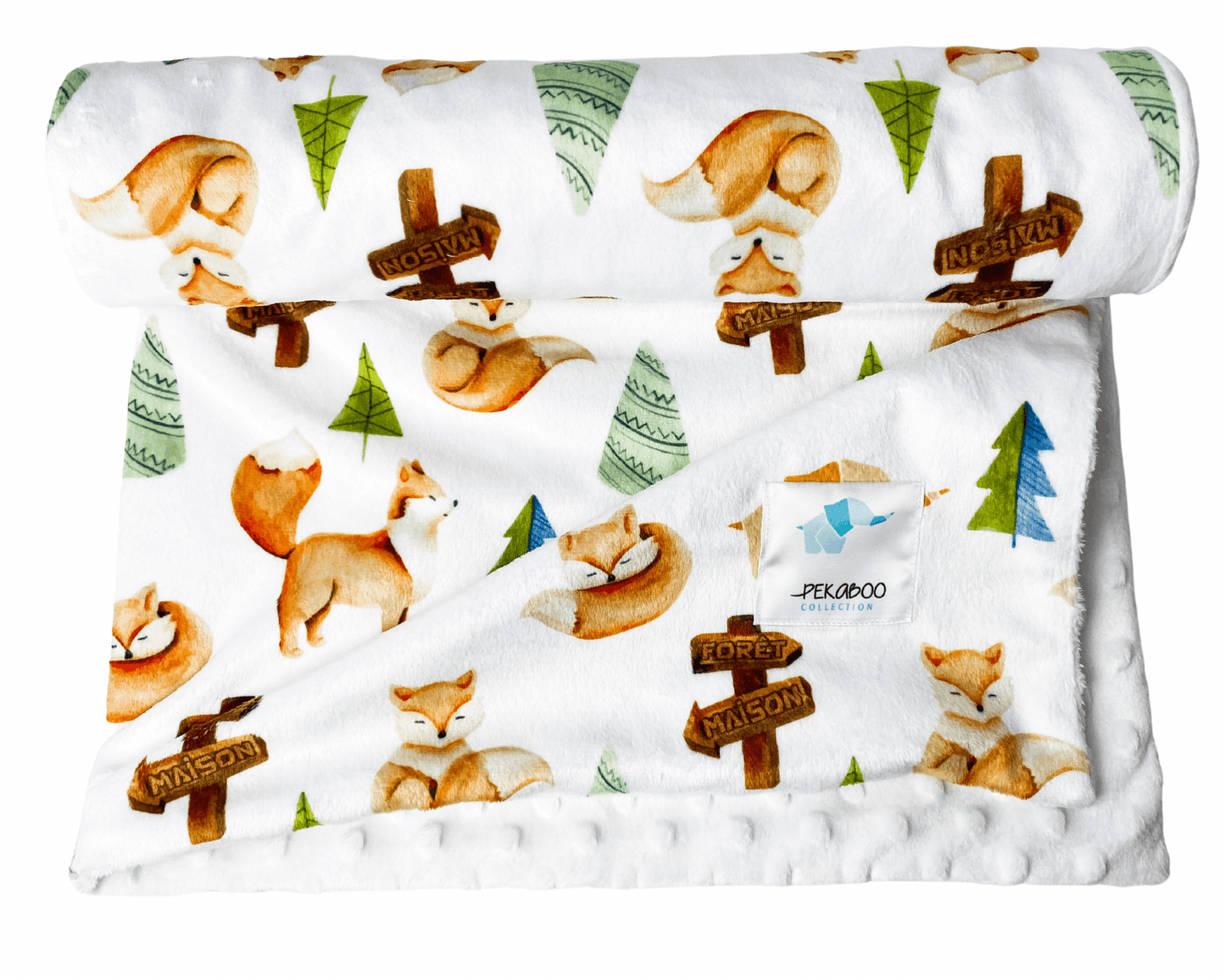Couverture minky - Renards forêt maison