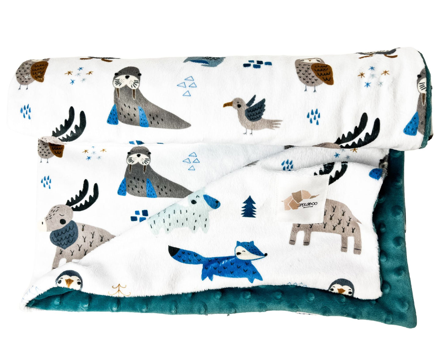 Couverture minky - Animaux bleus