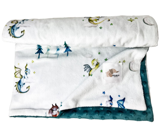 Couverture minky - Dragons sauge