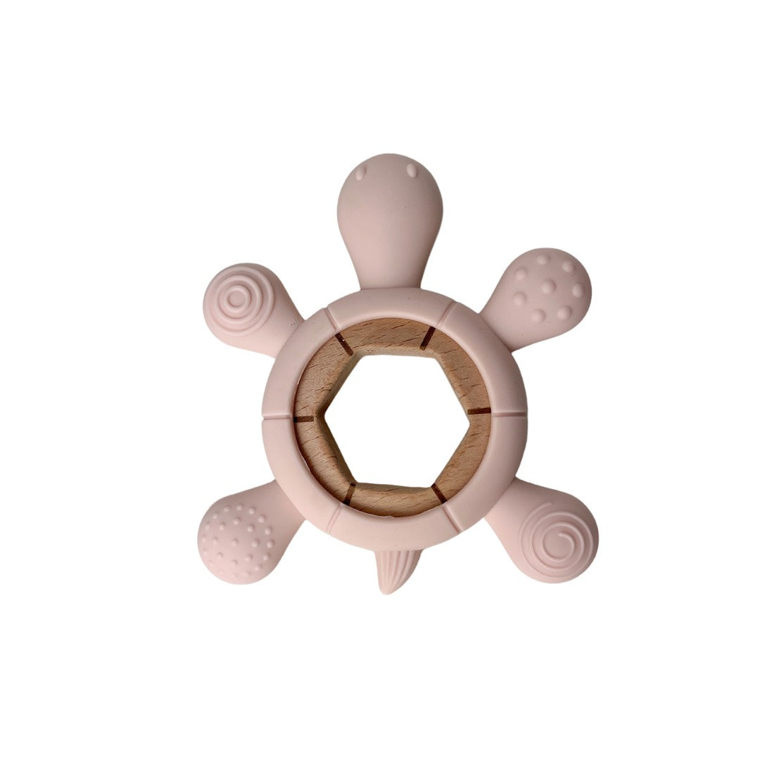 Jouet de dentition bois - Tortue rose