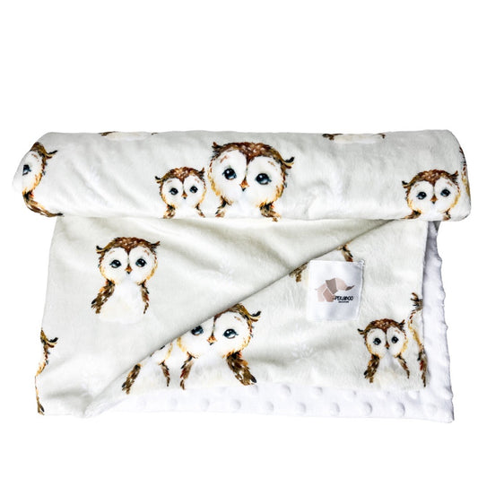 Couverture minky - Chouette beige