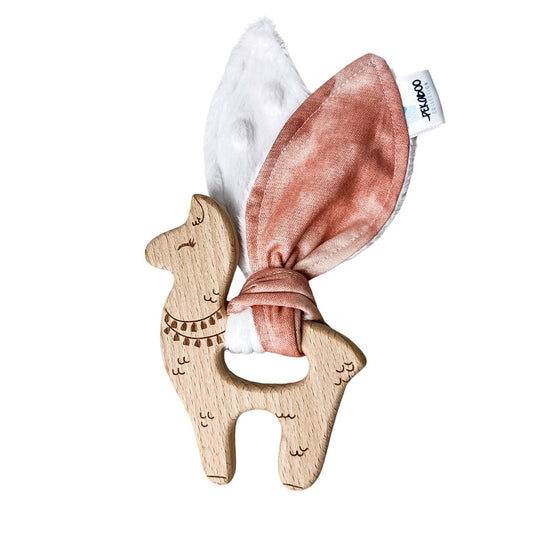 Anneau de dentition bois oreille de lapin - Marbré rose