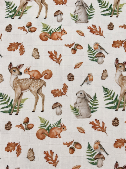 Couverture mousseline de bambou - Animaux de la forêt automnale
