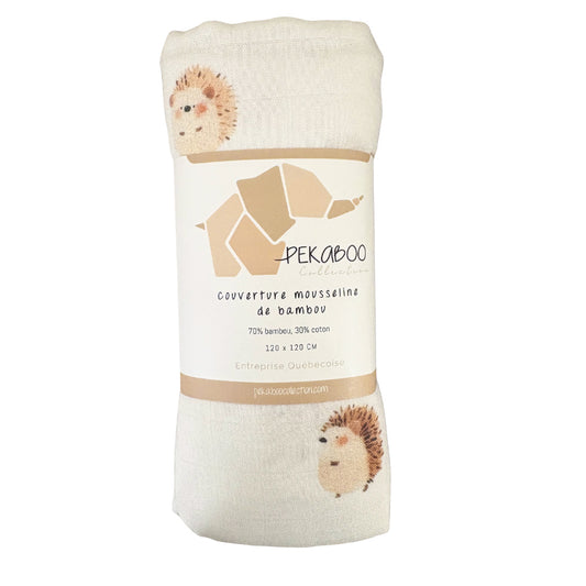 Couverture mousseline de bambou - Hérisson beige