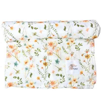 Couverture mousseline de bambou - Fleuri vintage beige
