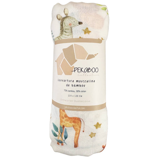 Couverture mousseline de bambou - Zoo emeraude