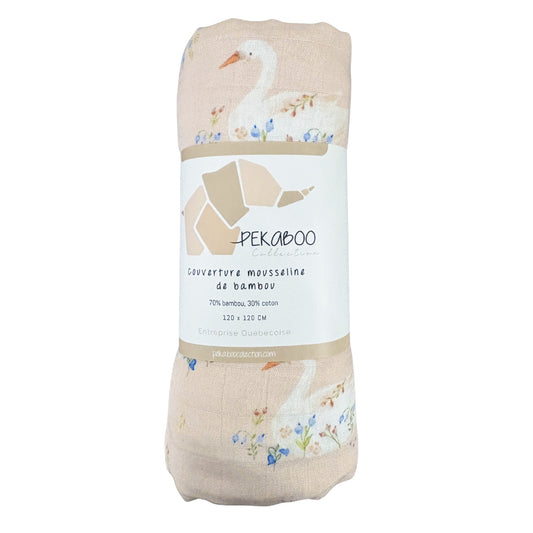 Couverture mousseline de bambou - Cygne et quenouille