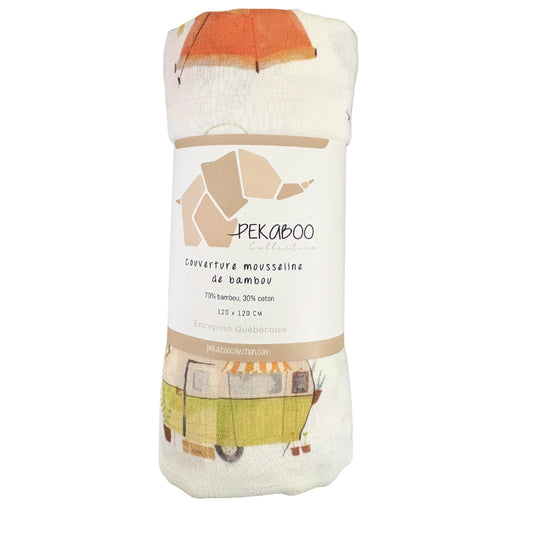 Couverture mousseline de bambou - Roulotte carotte et canard