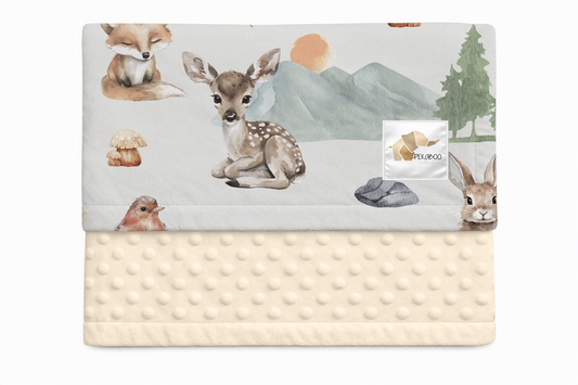 Couverture minky - Animaux nature sauge