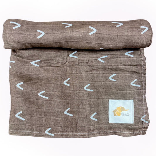 Couverture mousseline de coton - Motifs brun et blanc