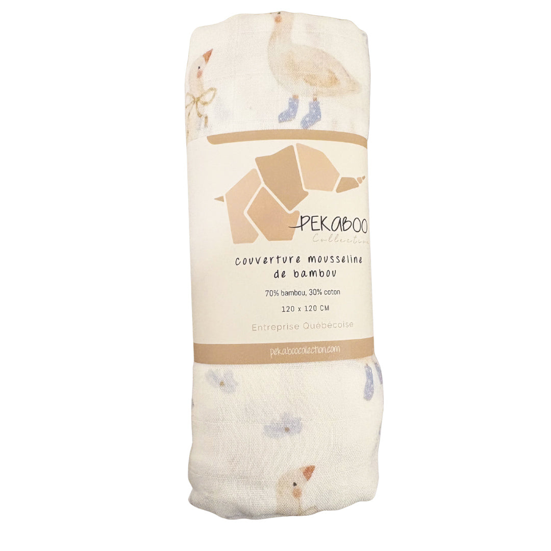 Couverture mousseline de bambou - Canards avec boucles