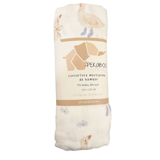 Couverture mousseline de bambou - Canards avec boucles
