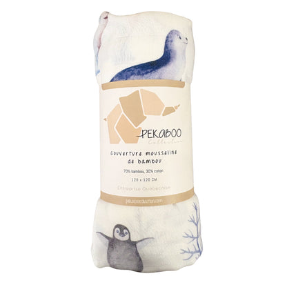 Couverture mousseline de bambou - Pingouin loutre ours polaire phoque