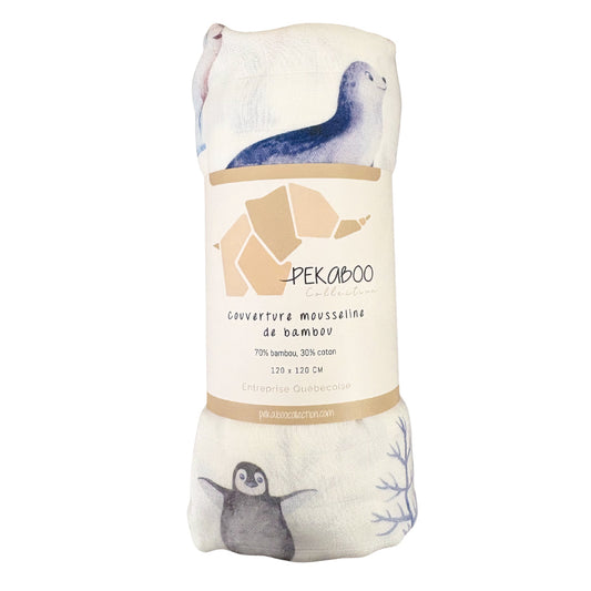 Couverture mousseline de bambou - Pingouin loutre ours polaire phoque