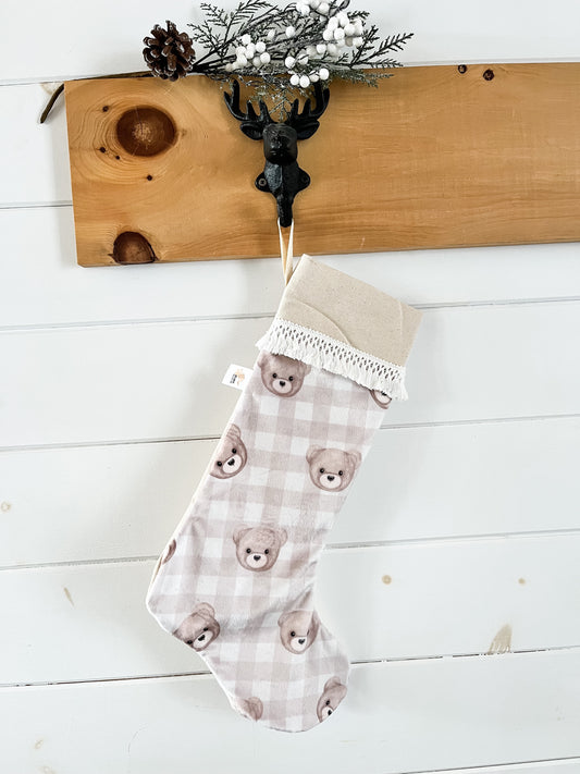 Bas de noël personnalisé - Ourson beige