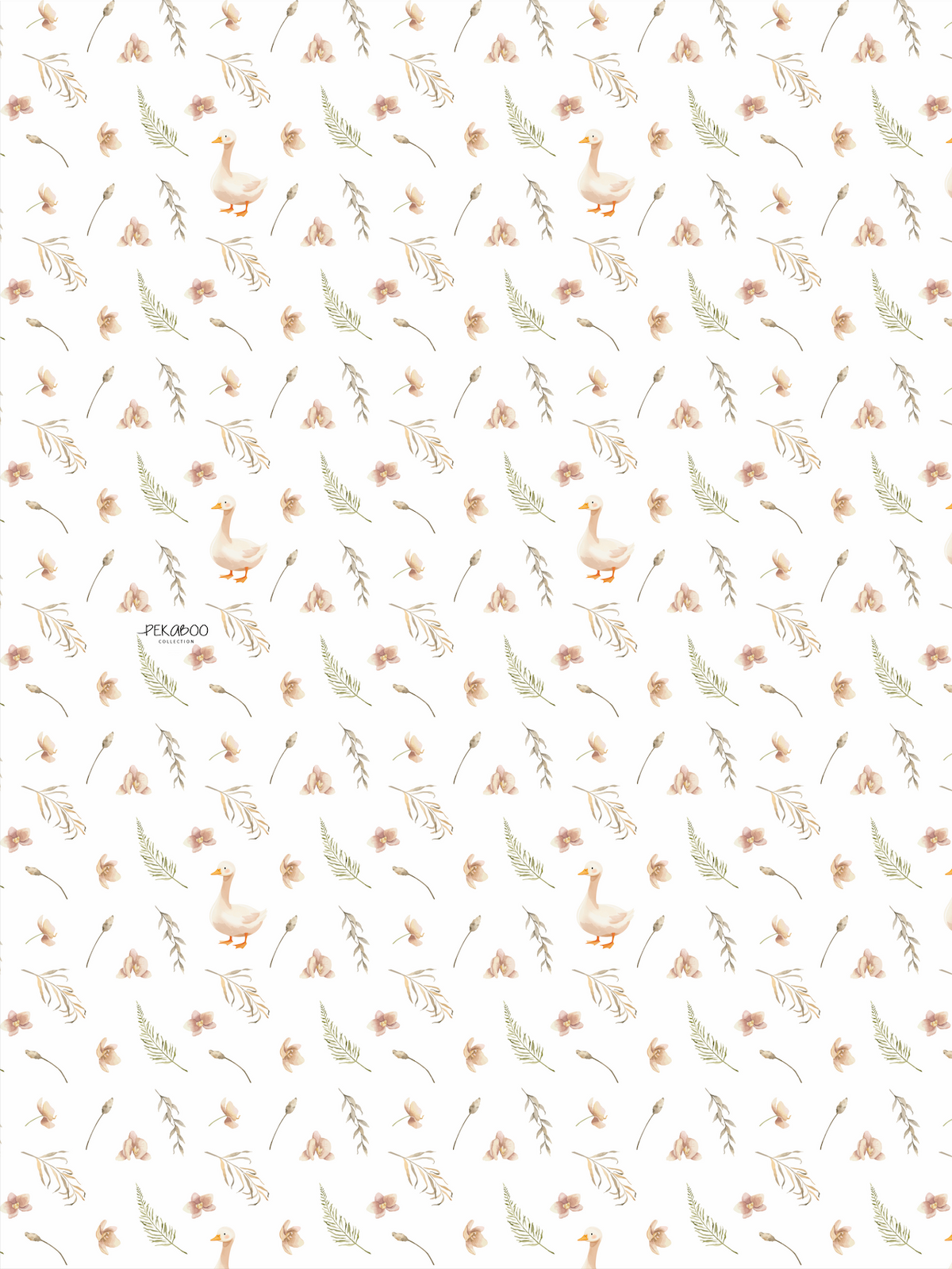 Couverture minky - Oies et fleurs rust