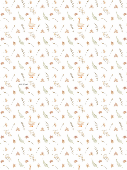 Couverture minky - Oies et fleurs rust