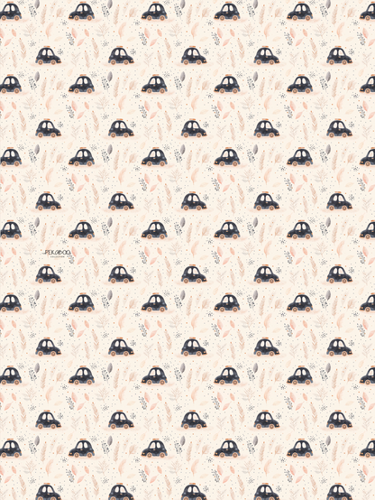 Couverture minky - Voitures vintage noires et feuillages dorés