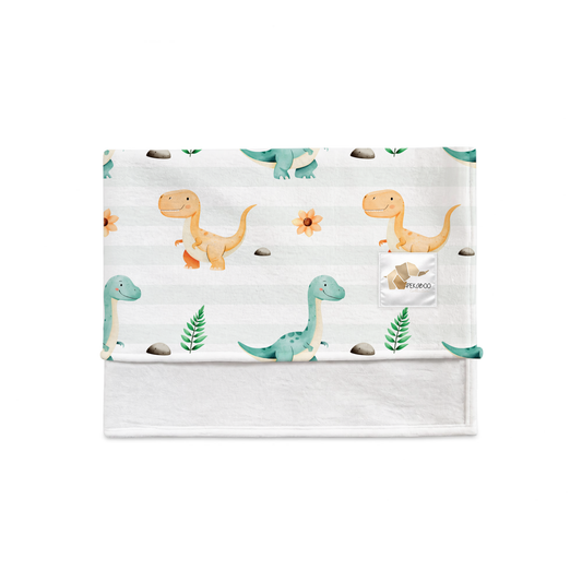 Couverture magiks - Dinos sarcelle et beige ligné