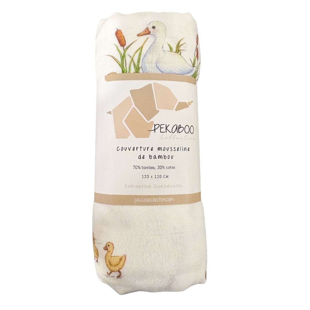 Couverture mousseline de bambou - Canards et quenouilles