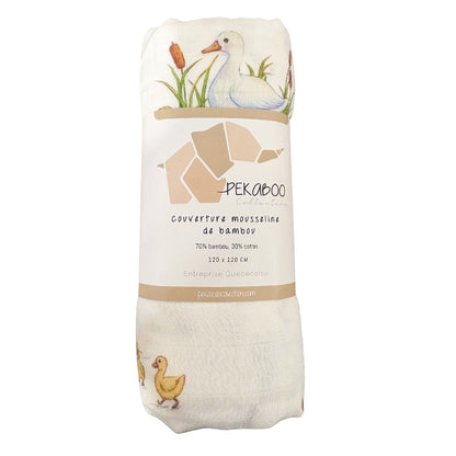Couverture mousseline de bambou - Canards et quenouilles
