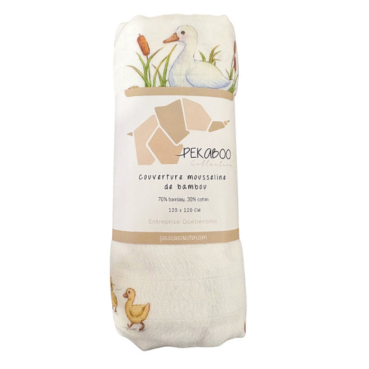 Couverture mousseline de bambou - Canards et quenouilles