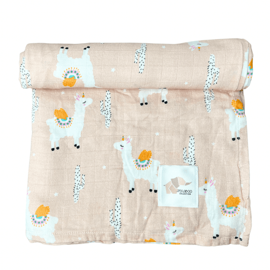 Couverture mousseline de bambou - Lamas rose pâle