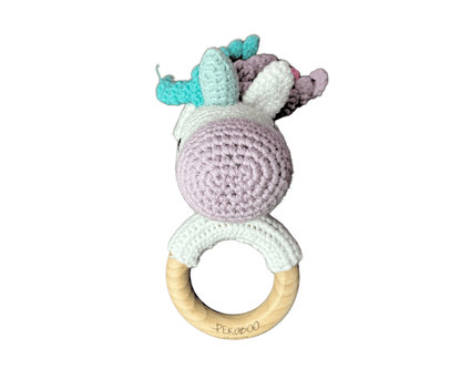 Hochet bois et crochet - Licorne mauve