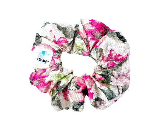 Chouchou élastique pour cheveux - Lin fleuri rose