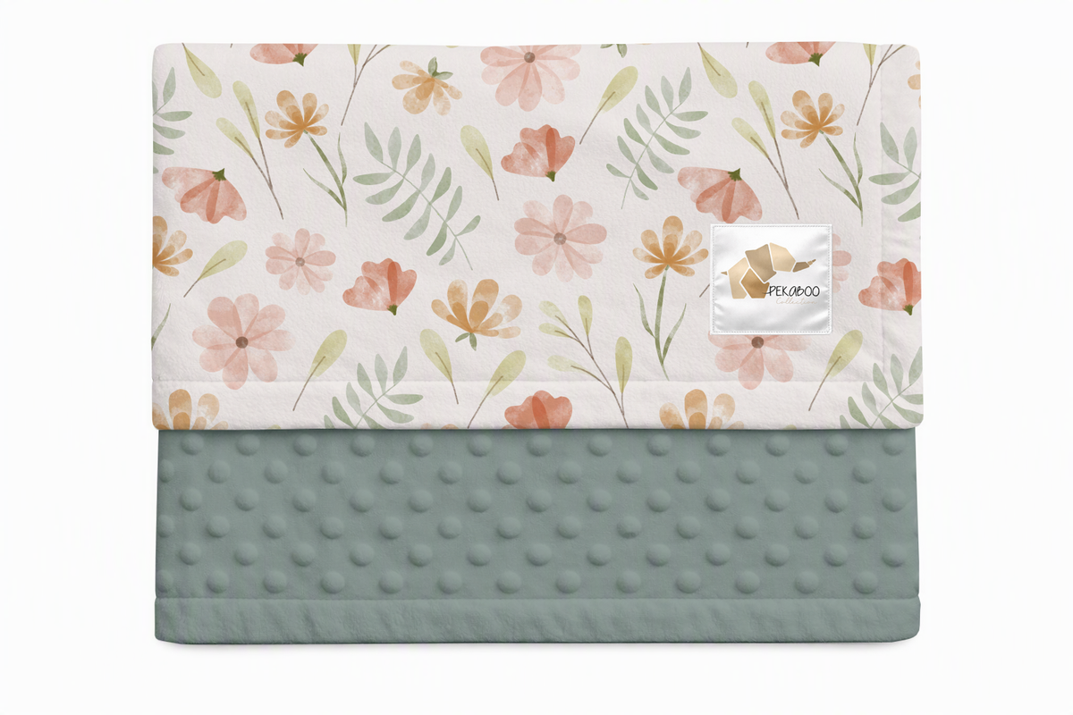 Couverture minky - Fleuri pastel rose et rust