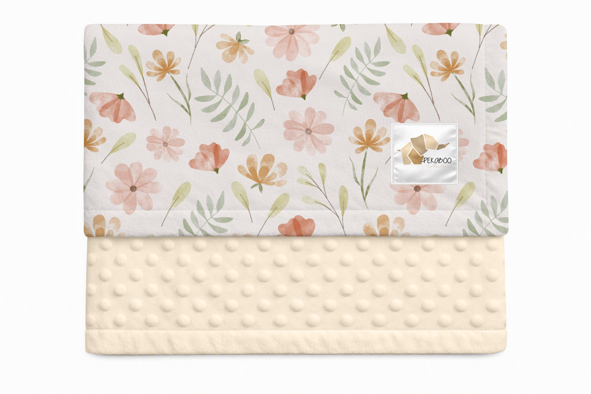 Couverture minky - Fleuri pastel rose et rust