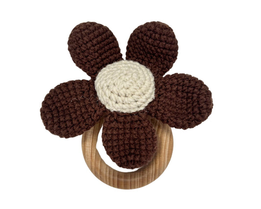 Hochet bois et crochet - Marguerite brun foncé