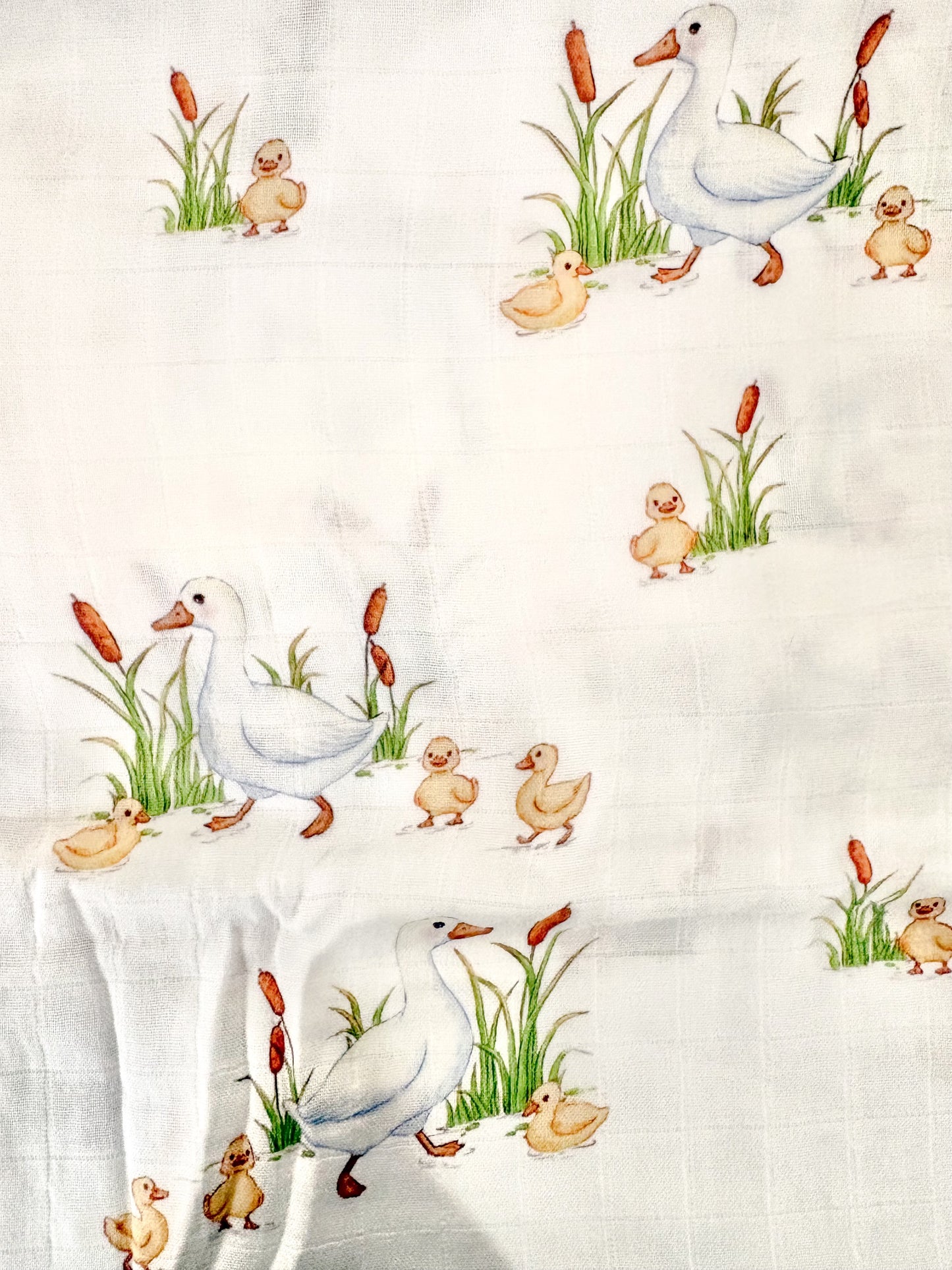 Couverture mousseline de bambou - Canards et quenouilles
