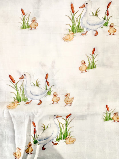 Couverture mousseline de bambou - Canards et quenouilles