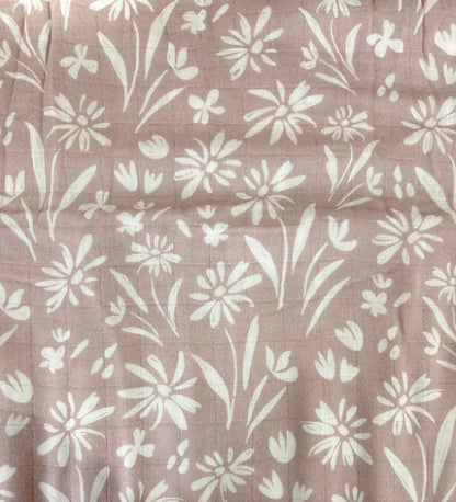 Couverture mousseline de bambou - Douce floraison vieux rose