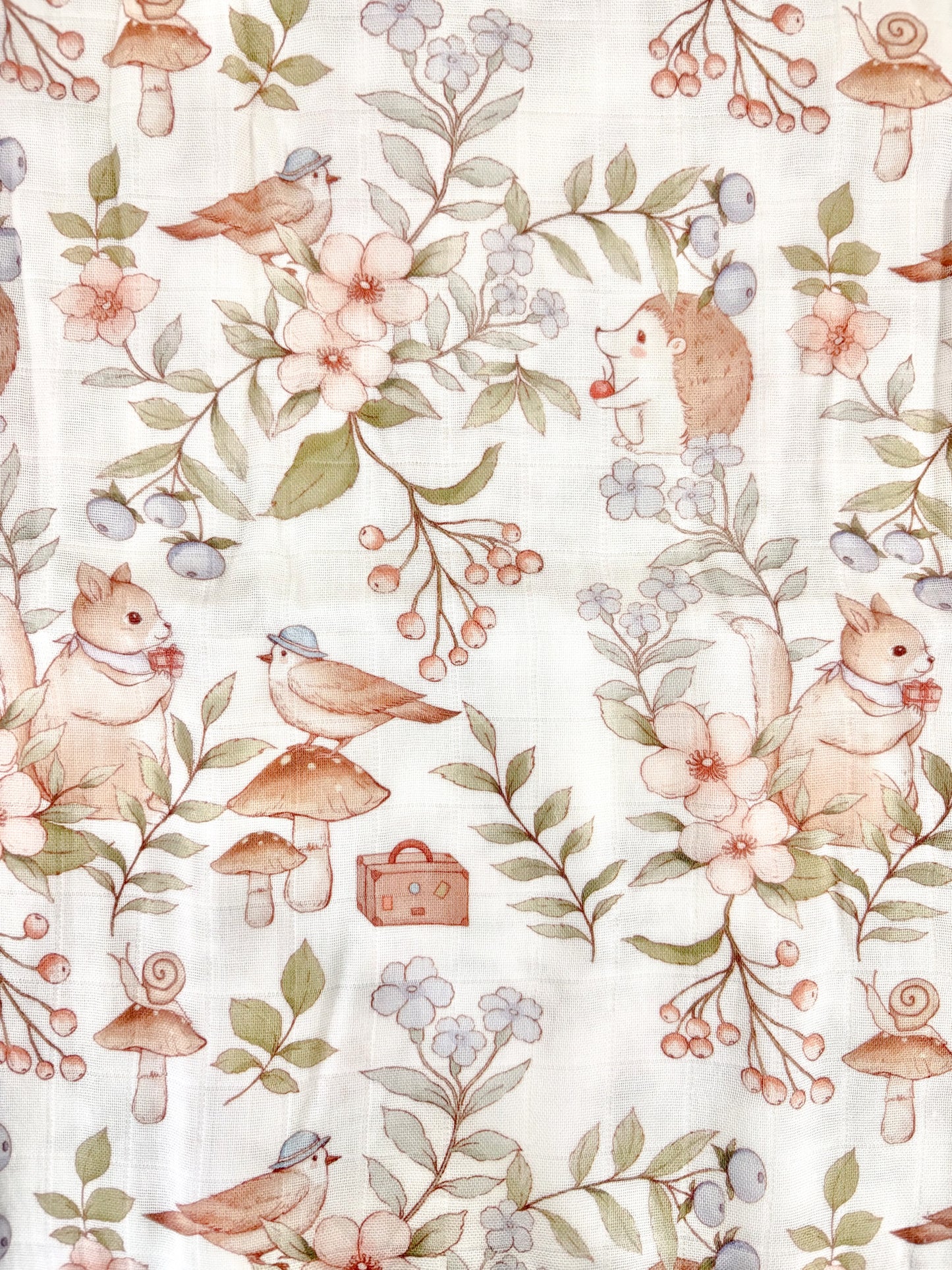 Couverture mousseline de bambou - Oiseau et hérisson