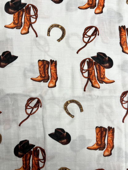 Couverture mousseline de bambou - Mon petit cowboy