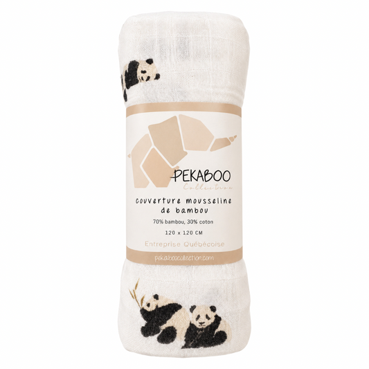 Couverture mousseline de bambou - Pandas minimaliste