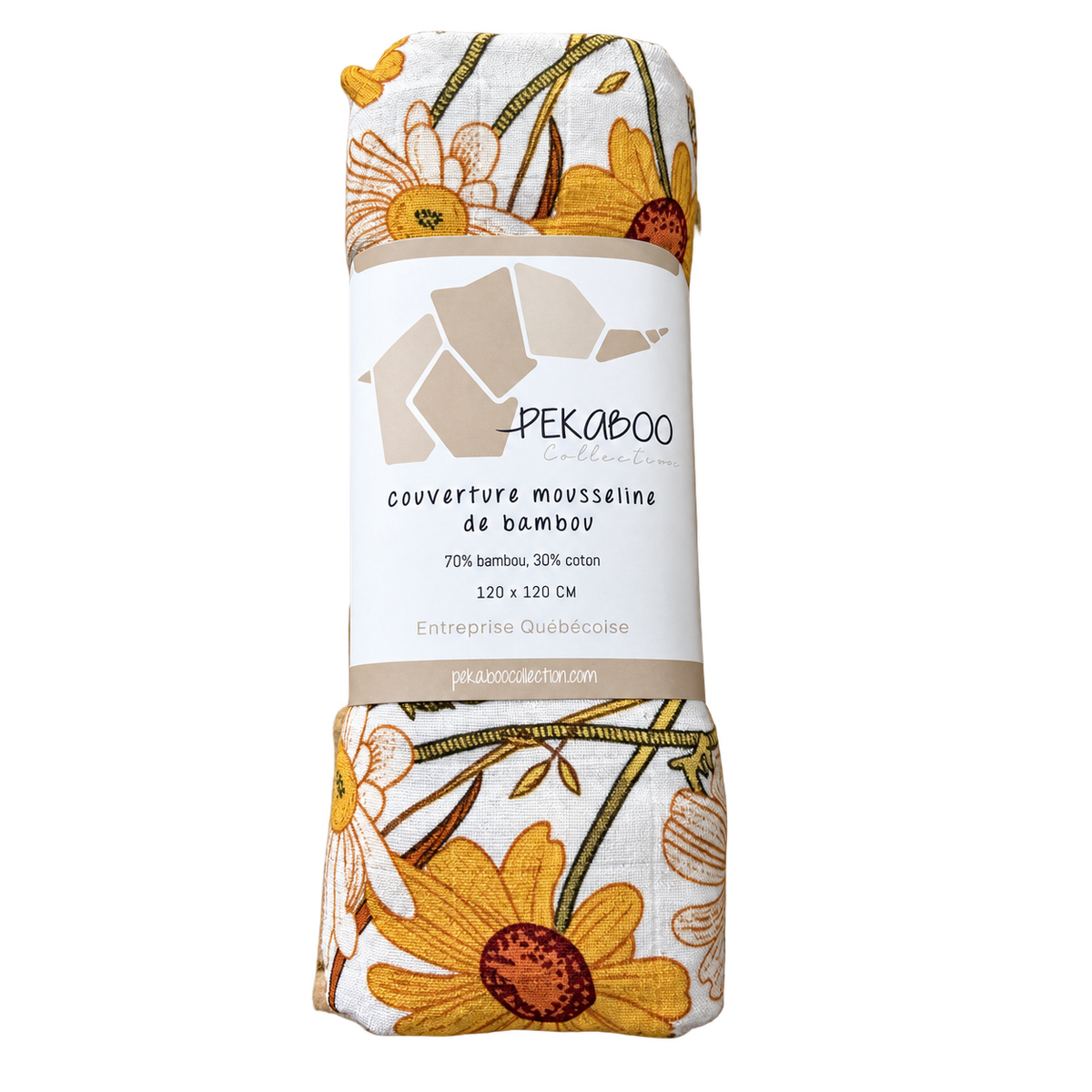 Couverture mousseline de bambou - Fleuri vintage jaune