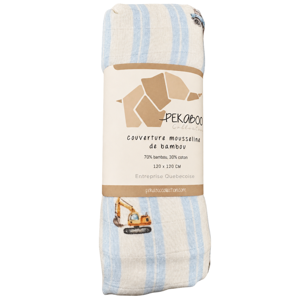 Couverture mousseline de bambou - Tracteur pelle lift bleus