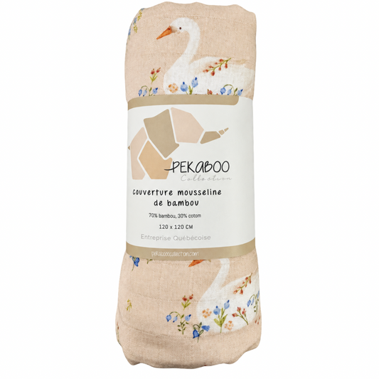 Couverture mousseline de bambou - Cygne et quenouille