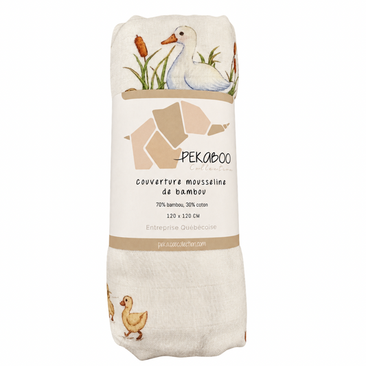 Couverture mousseline de bambou - Canards et quenouilles