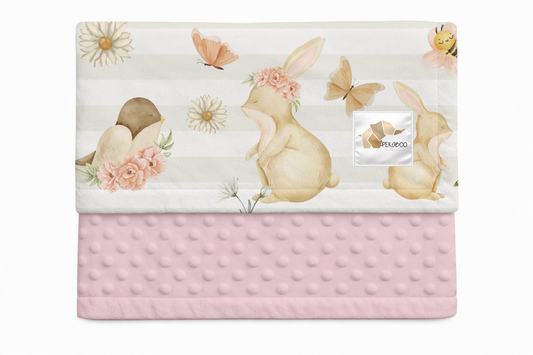 Couverture minky - Lapins abeilles bold stripes