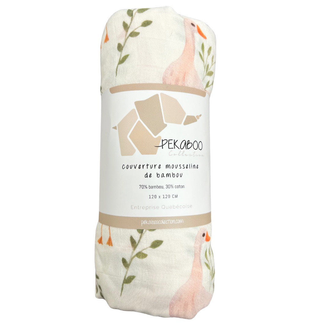 Couverture mousseline de bambou - Oies et papillons